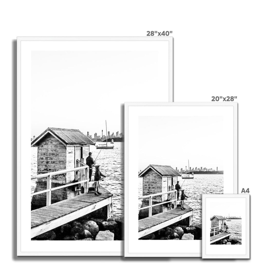 SeekandRamble Framed Black & White Fishing With Fatherly Love Framed & Mounted Print