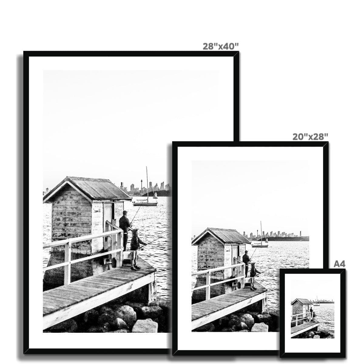 Adam Davies Framed Black & White Fishing With Fatherly Love Framed & Mounted Print