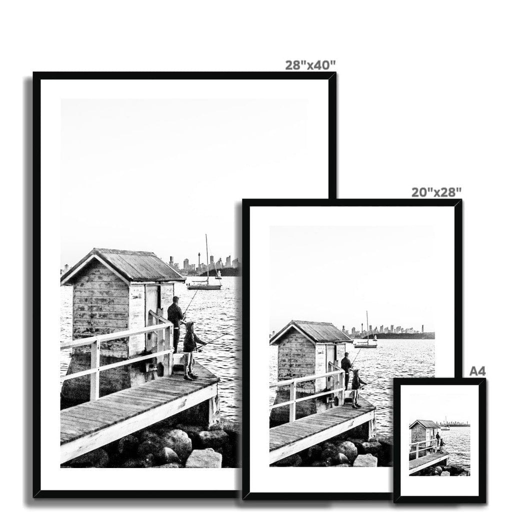 Adam Davies Framed Black & White Fishing With Fatherly Love Framed & Mounted Print