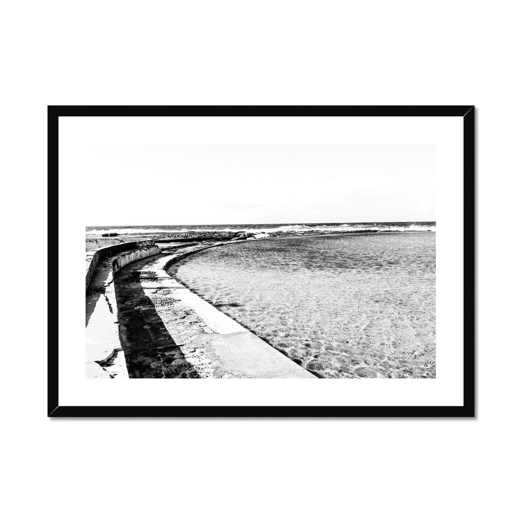 SeekandRamble Framed 28"x20" / Black Frame Black & White Ocean Pool  Framed & Mounted Print