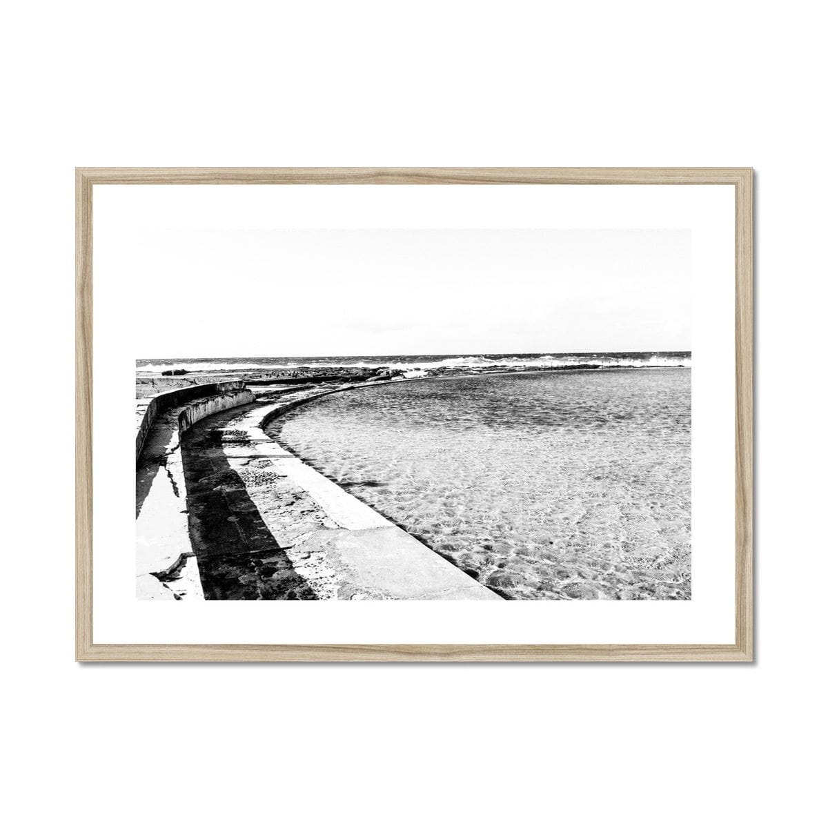 Adam Davies Framed 28"x20" / Natural Frame Black & White Ocean Framed Pool & Mounted Print