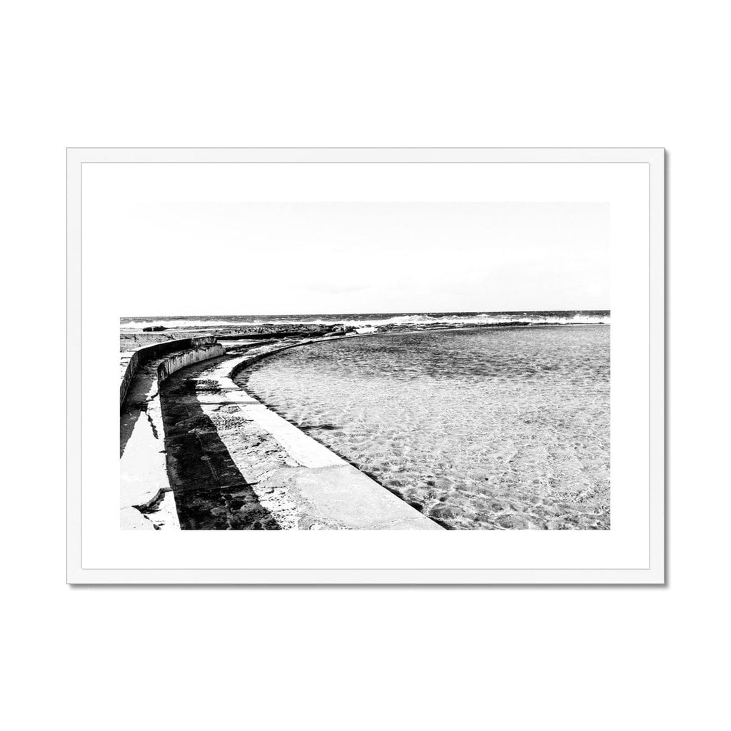 SeekandRamble Framed 28"x20" / White Frame Black & White Ocean Pool  Framed & Mounted Print