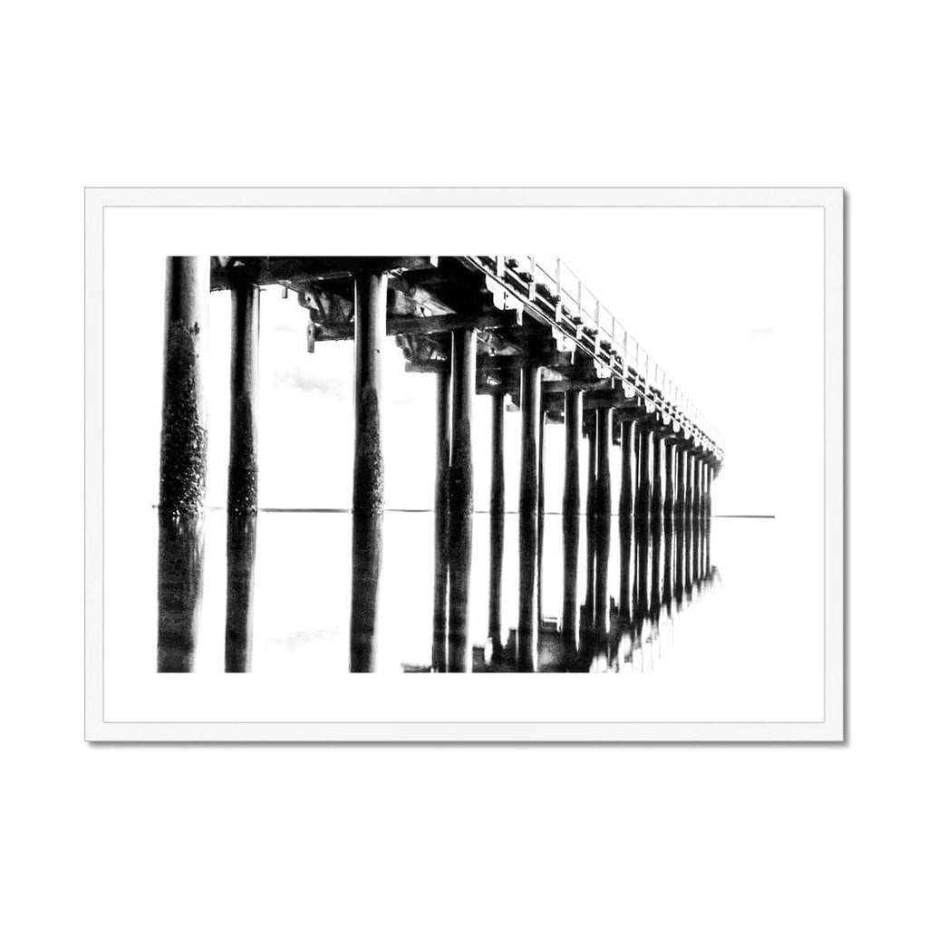 Adam Davies Framed A4 Landscape / White Frame Black & White Urungan Pier Framed & Mounted Print