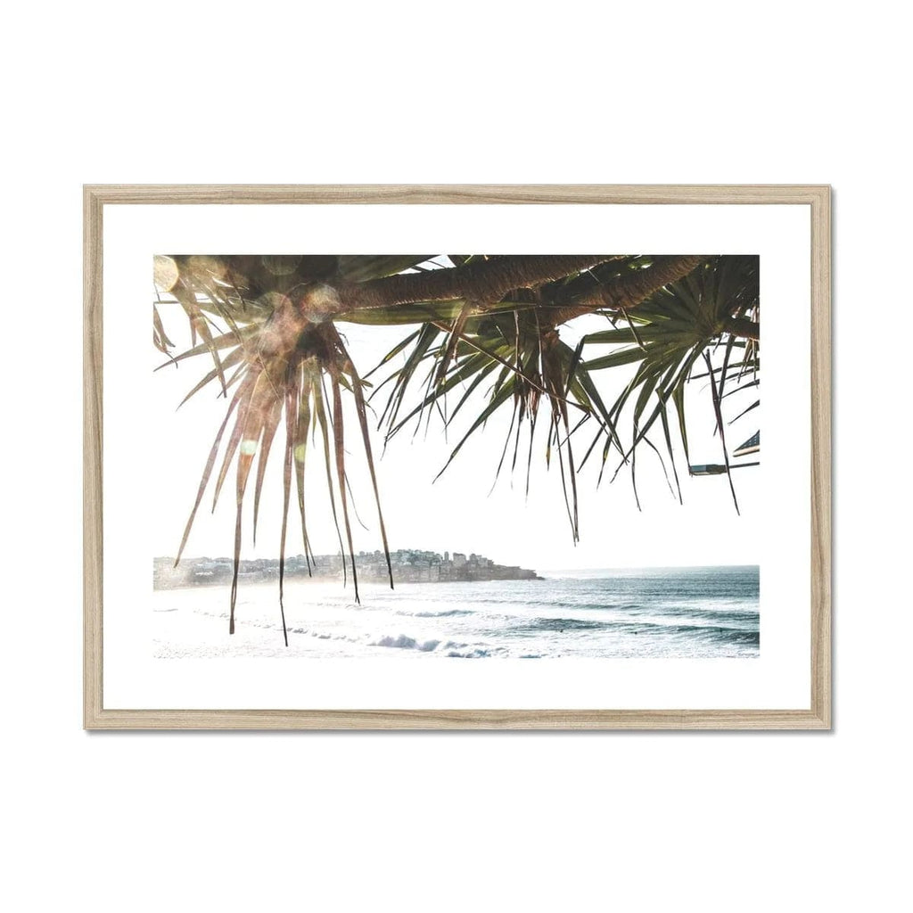 Seek & Ramble Framed A4 Landscape / Natural Frame Bondi Beach Palms Framed & Mounted Print
