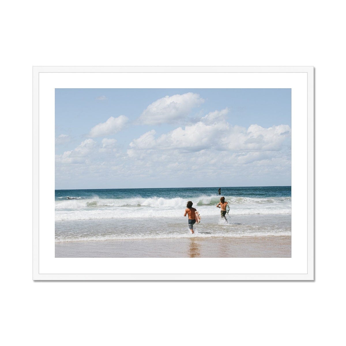 Adam Davies Framed A2 Landscape (42x59cm) / White Frame Byron Surfers Framed & Mounted Print