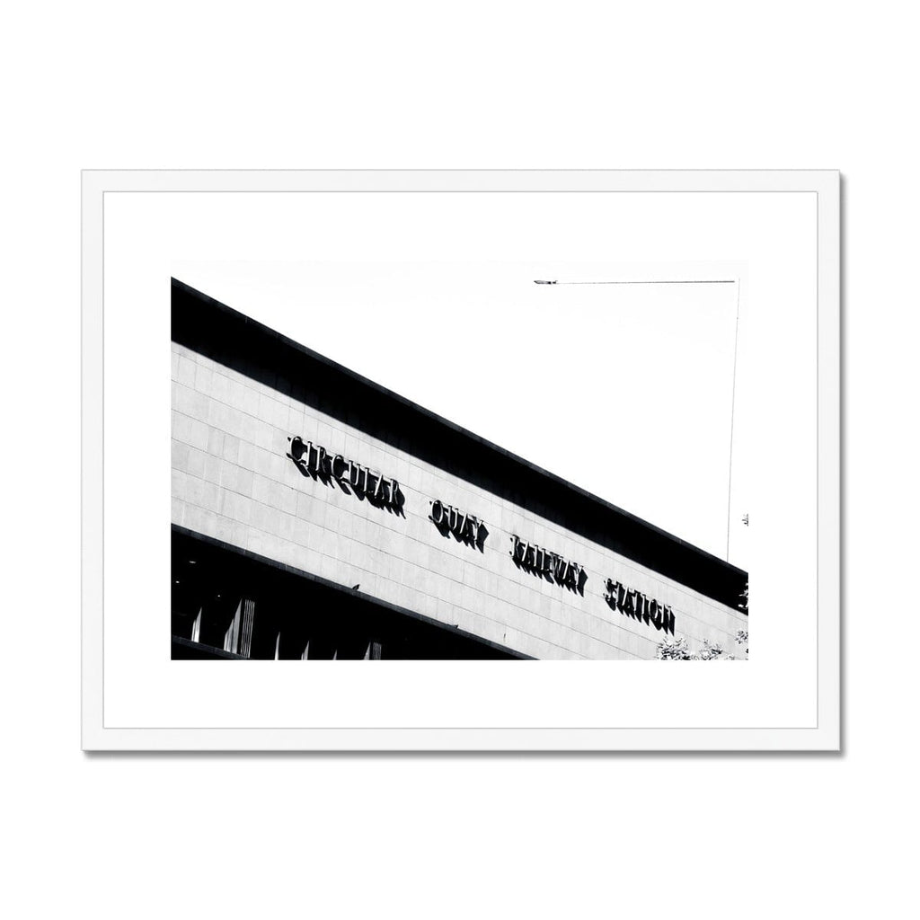 SeekandRamble Framed A4 Landscape (29x21cm / White Frame Circular Quay Station Art Deco Monochrome Framed Print