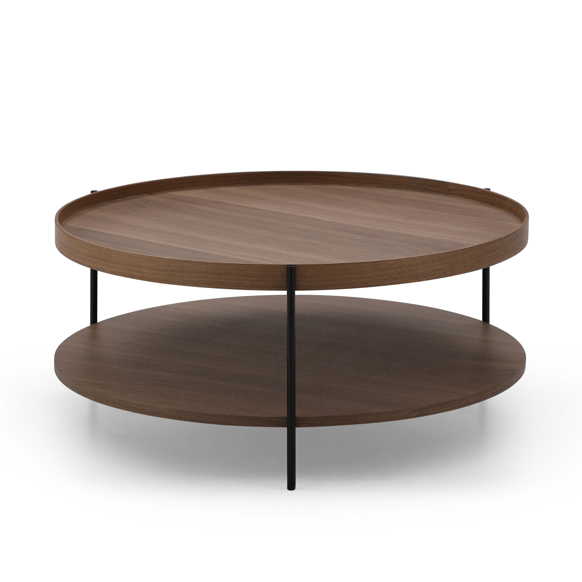 Seek & Ramble Coffee Tables Cleo 90cm Round Coffee Table Walnut With Storage Shelf