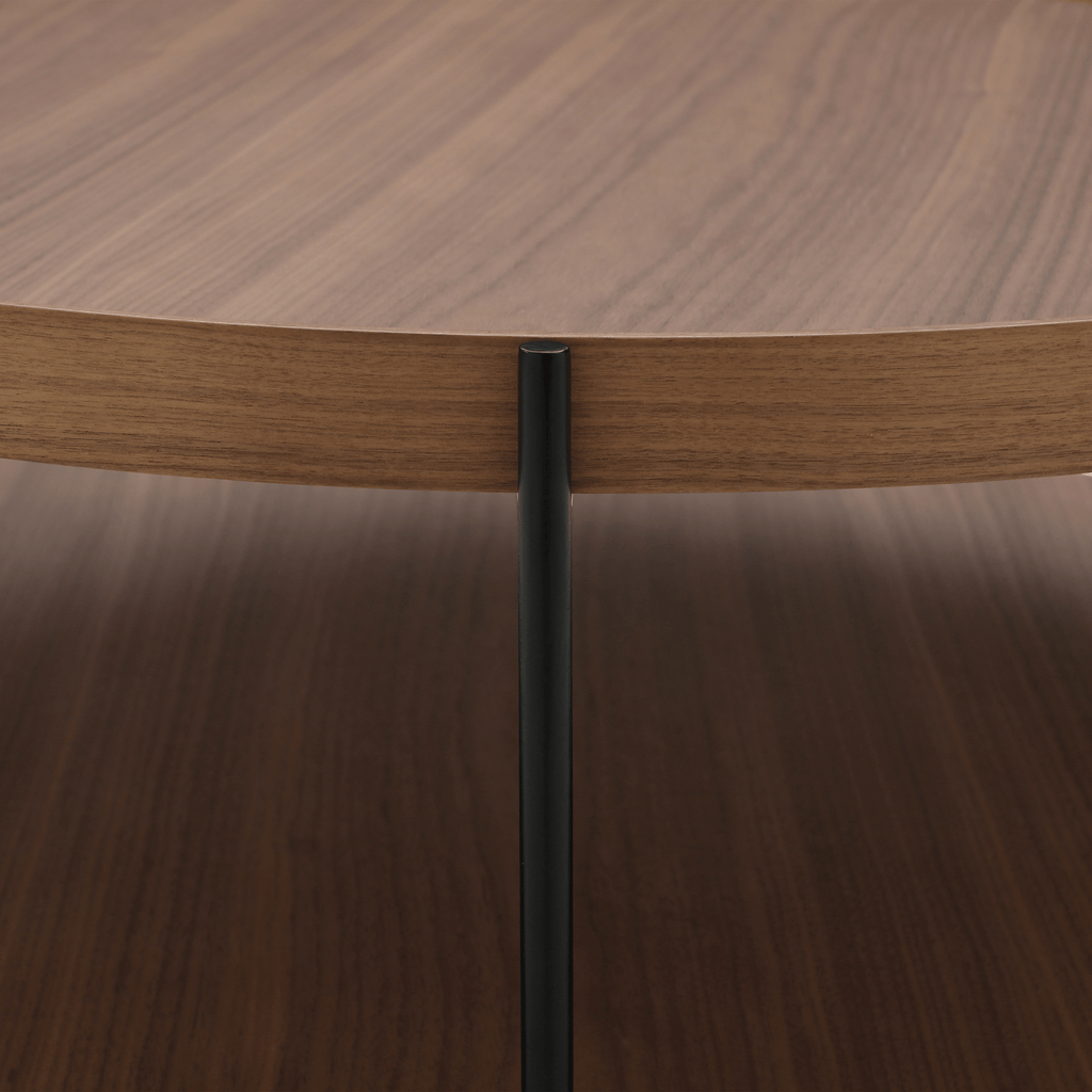 Seek & Ramble Coffee Tables Cleo 90cm Round Coffee Table Walnut With Storage Shelf