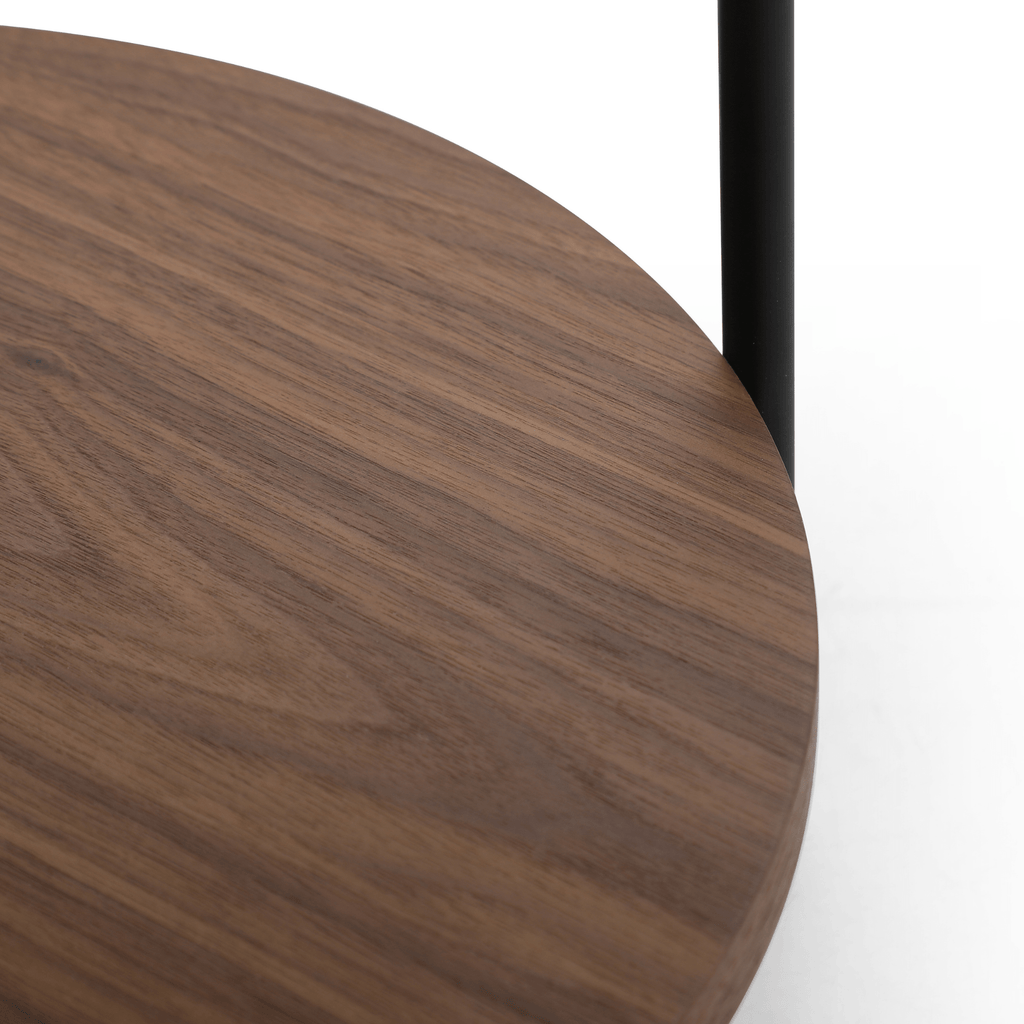 Seek & Ramble Coffee Tables Cleo 69cm Round Coffee Table Walnut With Storage Shelf