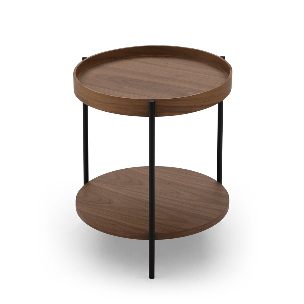 Seek & Ramble Side Tables Cleo 40cm Round Side Table With Storage Shelf Walnut