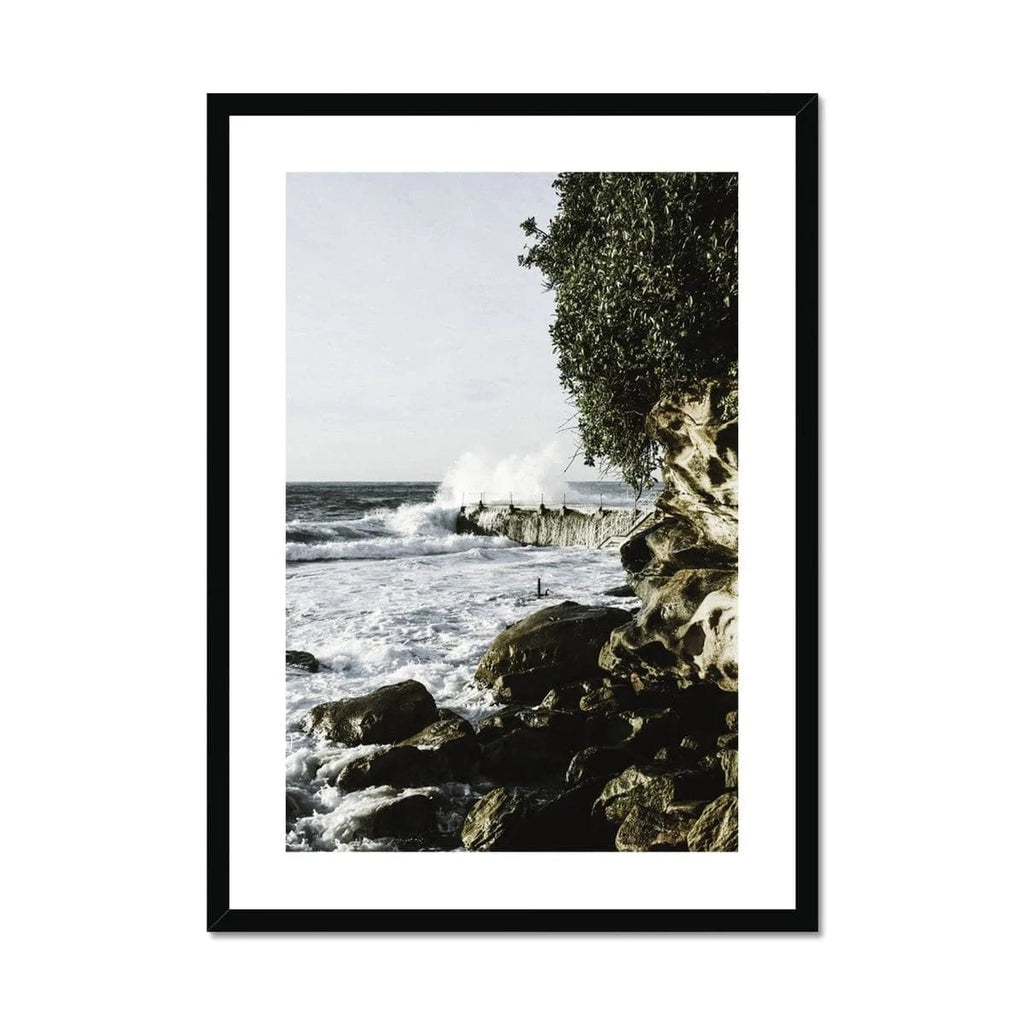 Seek & Ramble Framed A4 Portrait / Black Frame Coastal Bondi Breaking Waves Framed & Mounted Print