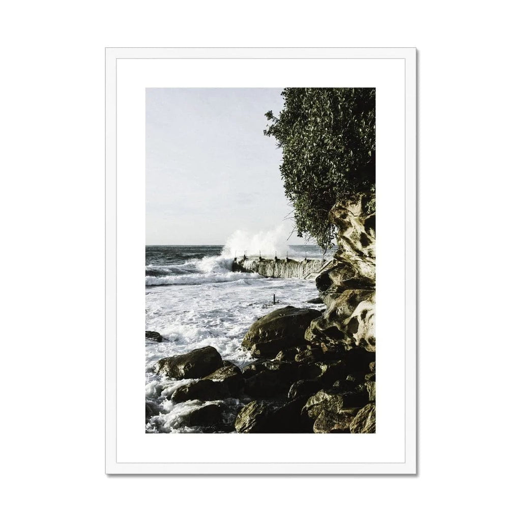 SeekandRamble Framed A4 Portrait / White Frame Coastal Bondi Breaking Waves Framed & Mounted Print