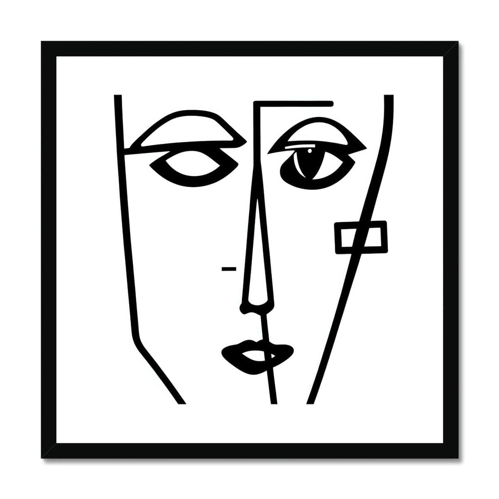 Seek & Ramble Framed 12"x12" / Black Frame Ai Picasso Style Line Drawing Face Framed & Mounted Print