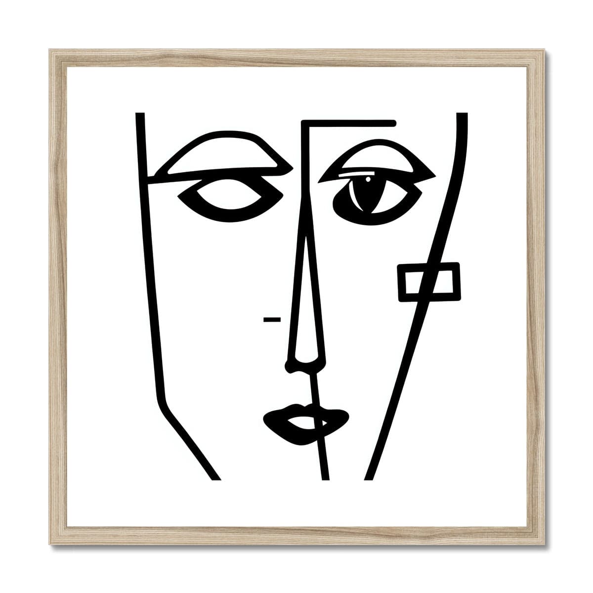 Seek & Ramble Framed 12"x12" / Natural Frame Ai Picasso Style Line Drawing Face Framed & Mounted Print
