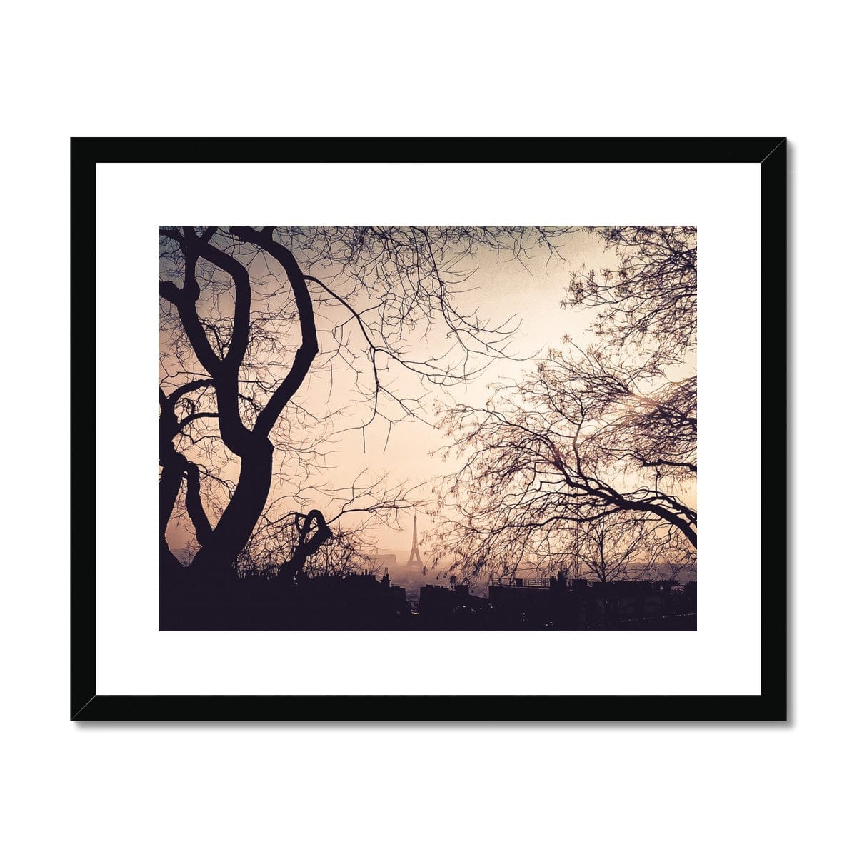Adam Davies Framed A4 Landscape (29x21cm) / Black Frame Eiffel Sunset Framed & Mounted Print