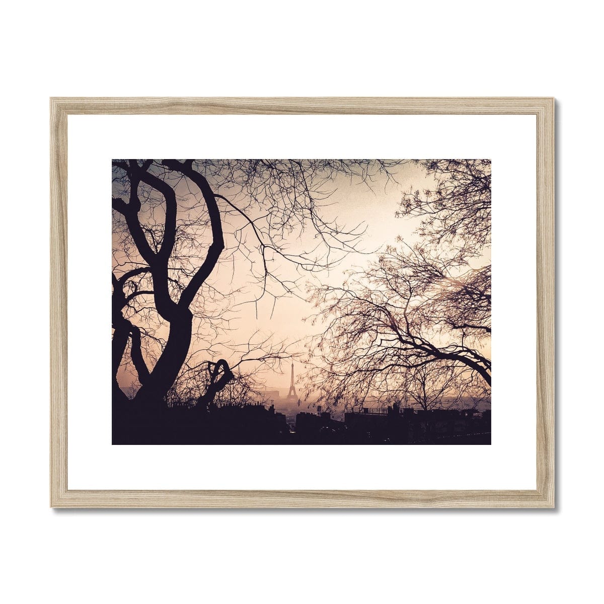 Adam Davies Framed A4 Landscape (29x21cm) / Natural Frame Eiffel Sunset Framed & Mounted Print