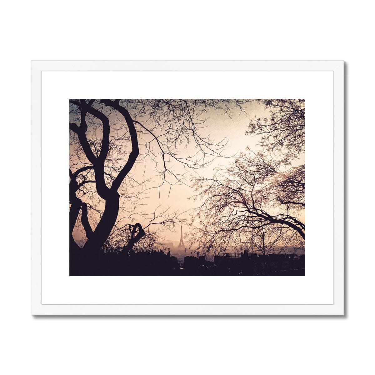 Adam Davies Framed A4 Landscape (29x21cm) / White Frame Eiffel Sunset Framed & Mounted Print