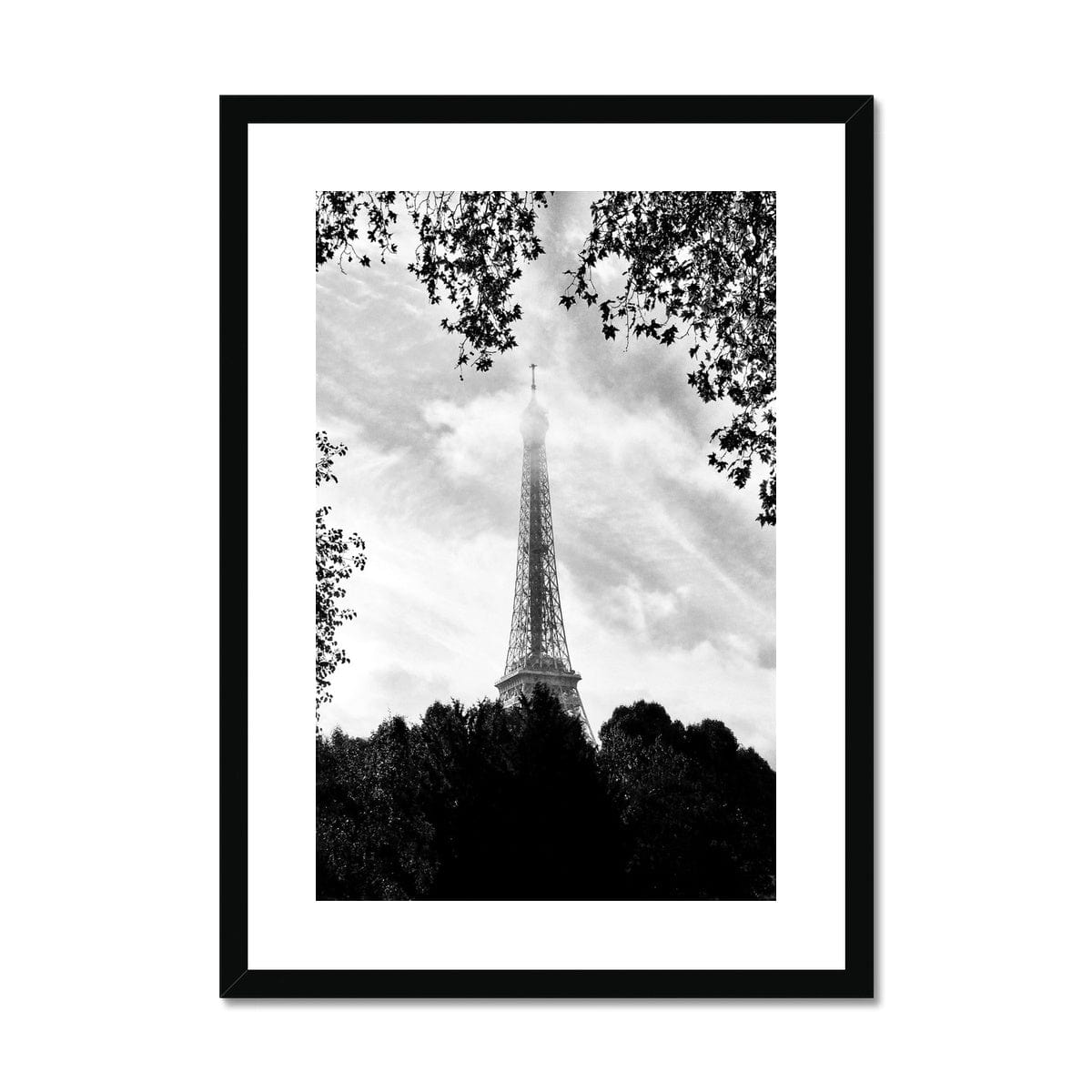 Adam Davies Framed 12"x16" (30.48x40.64cm) / Black Frame Eiffel Through Trees Framed & Mounted Print