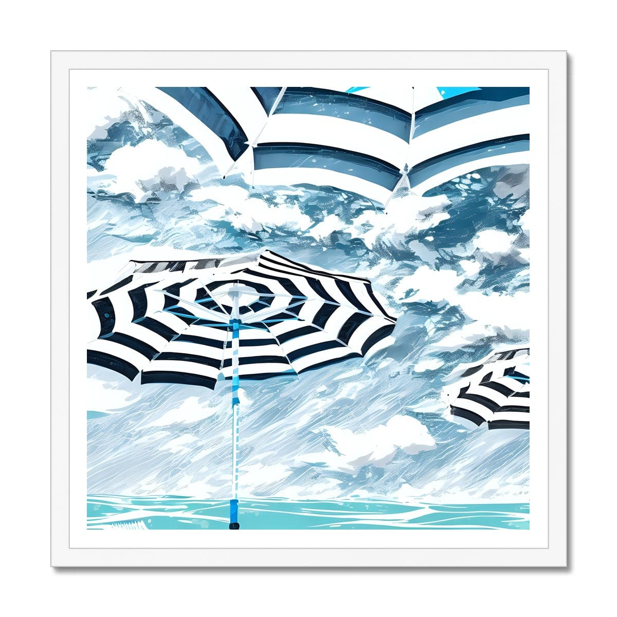 Seek & Ramble Framed 12"x12" / White Frame Blue Striped Beach Umbrellas Framed Print