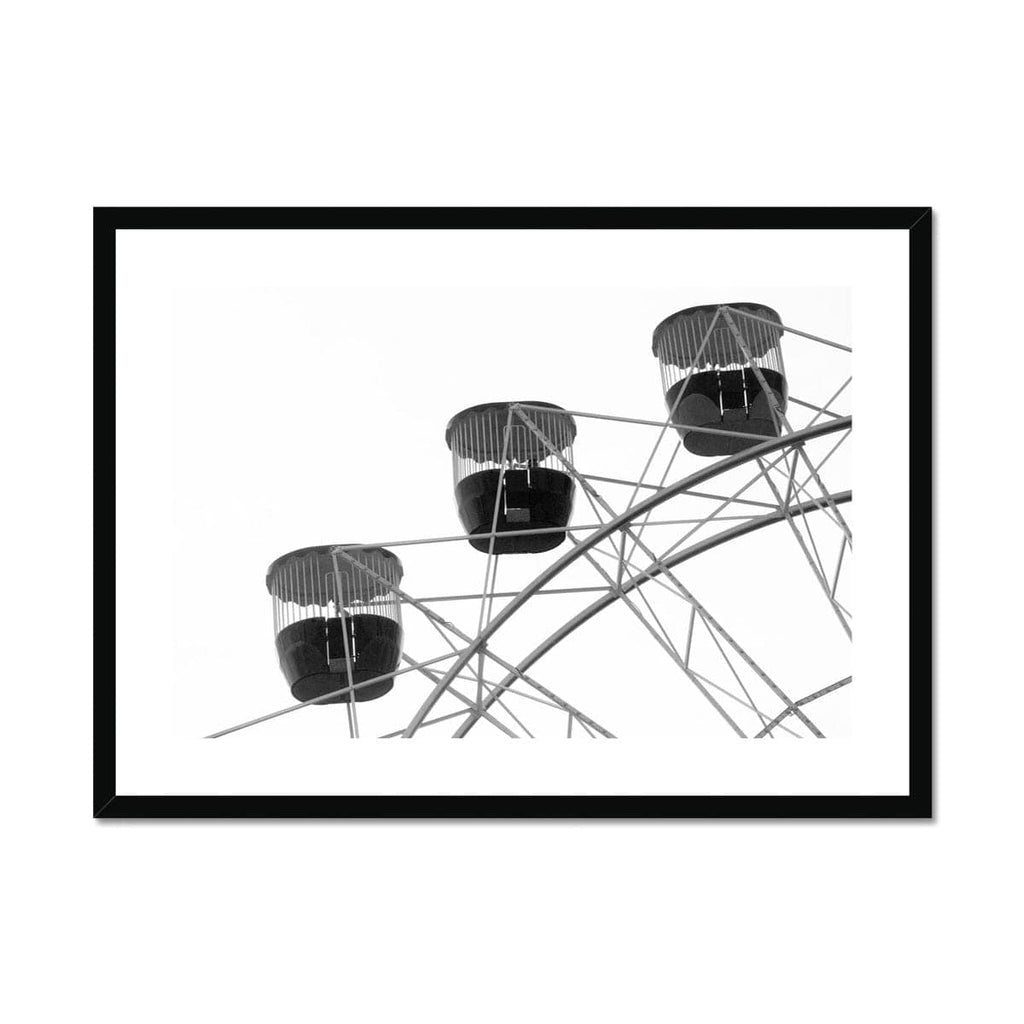 Seek & Ramble Framed A4 Landscape / Black Frame Ferris Wheel Black & White Framed & Mounted Print