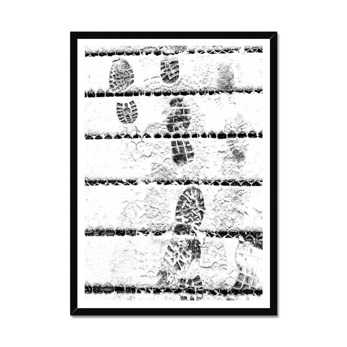 Adam Davies Framed Footprints In The Snow Black & White Framed Print