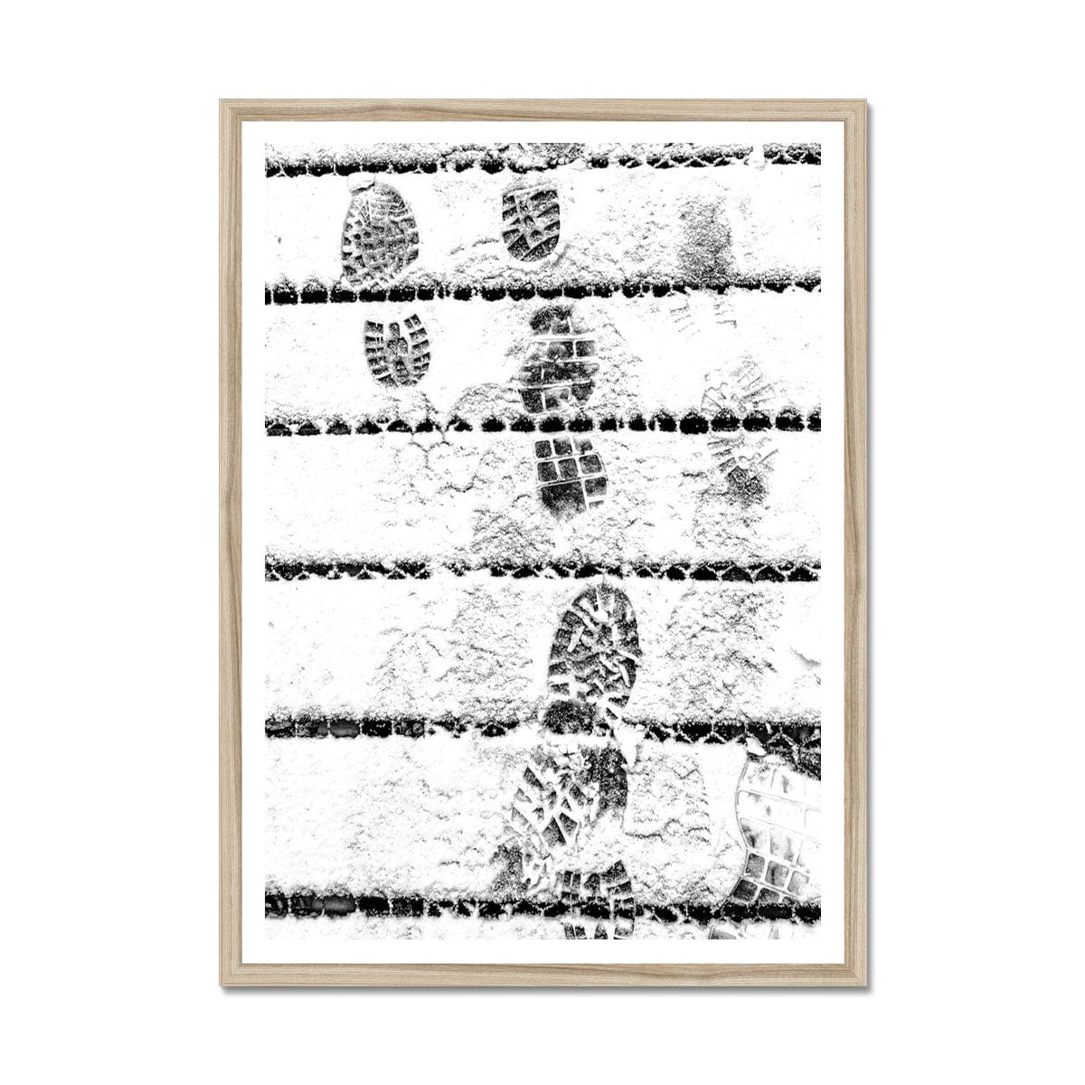 Adam Davies Framed Footprints In The Snow Black & White Framed Print