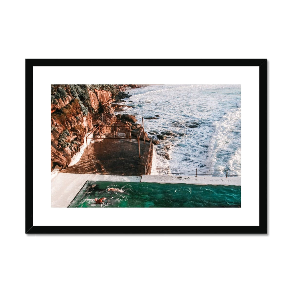 SeekandRamble Framed 12"x8" (30.48x20.32cm) / Black Frame Freestyle Swimmer Bondi Icebergs Framed & Mounted Print
