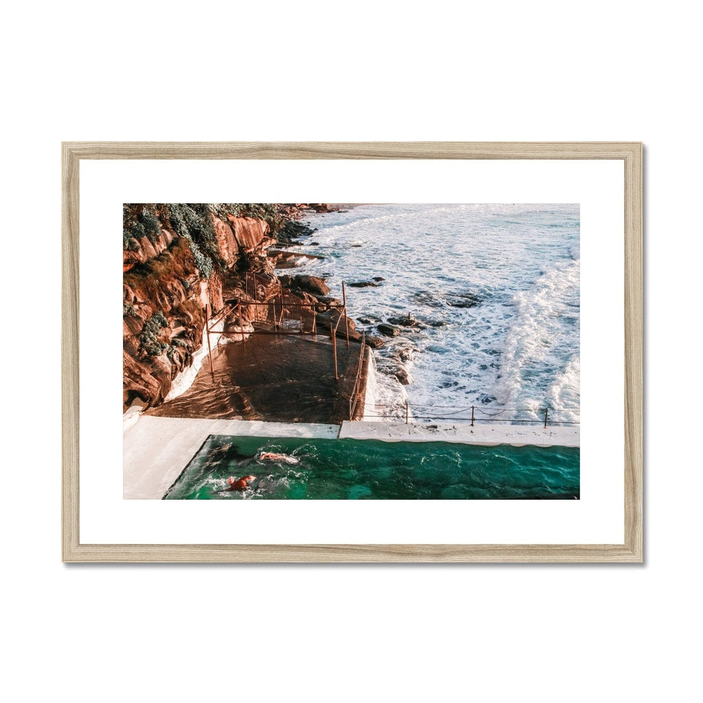 SeekandRamble Framed 12"x8" (30.48x20.32cm) / Natural Frame Freestyle Swimmer Bondi Icebergs Framed & Mounted Print