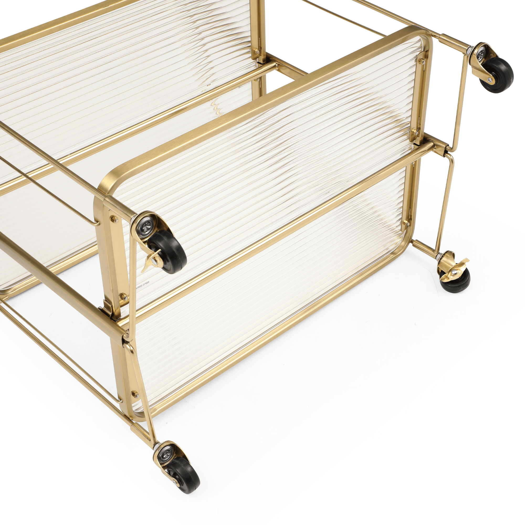 Seek & Ramble Bar Trolley Gatsby Bar Cart Fluted Glass & Gold Metal | Foldable Storage Shelf & Trolley