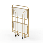 Seek & Ramble Bar Trolley Gatsby Bar Cart Fluted Glass & Gold Metal | Foldable Storage Shelf & Trolley