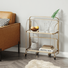 Seek & Ramble Bar Trolley Gatsby Bar Cart Fluted Glass & Gold Metal | Foldable Storage Shelf & Trolley