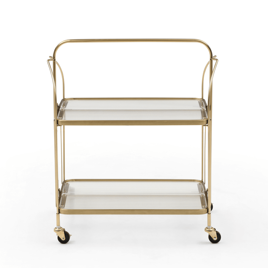 SeekandRamble Bar Trolley Gatsby Fluted Glass Bar Cart - Storage Trolley Gold