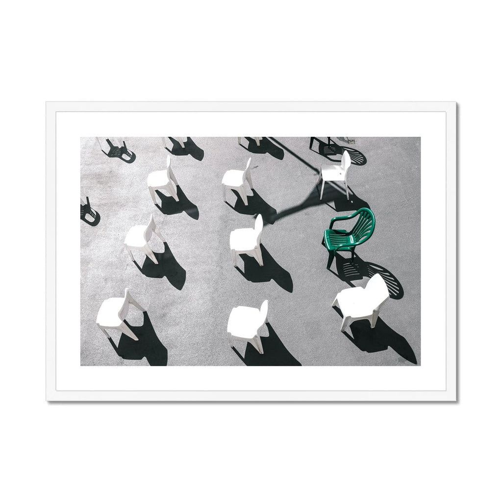 SeekandRamble Framed A4 Landscape (29x21cm) / White Frame Green Chair Still Life Framed Print