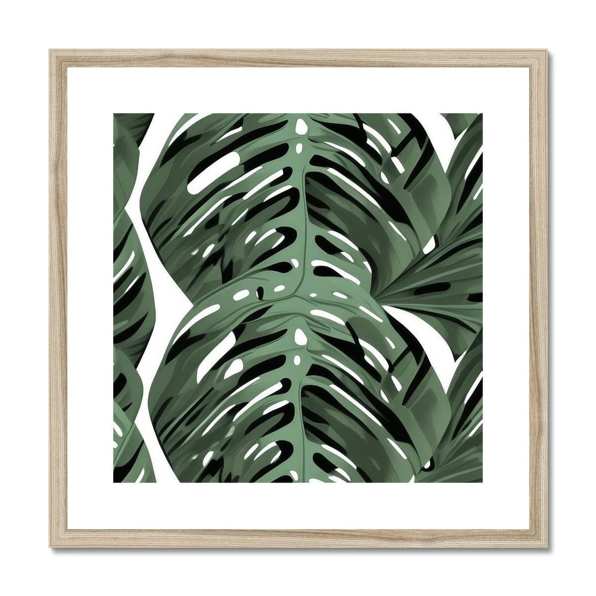 Seek & Ramble Framed 12"x12" / Natural Frame Green Monstera Leaves Framed & Mounted Print