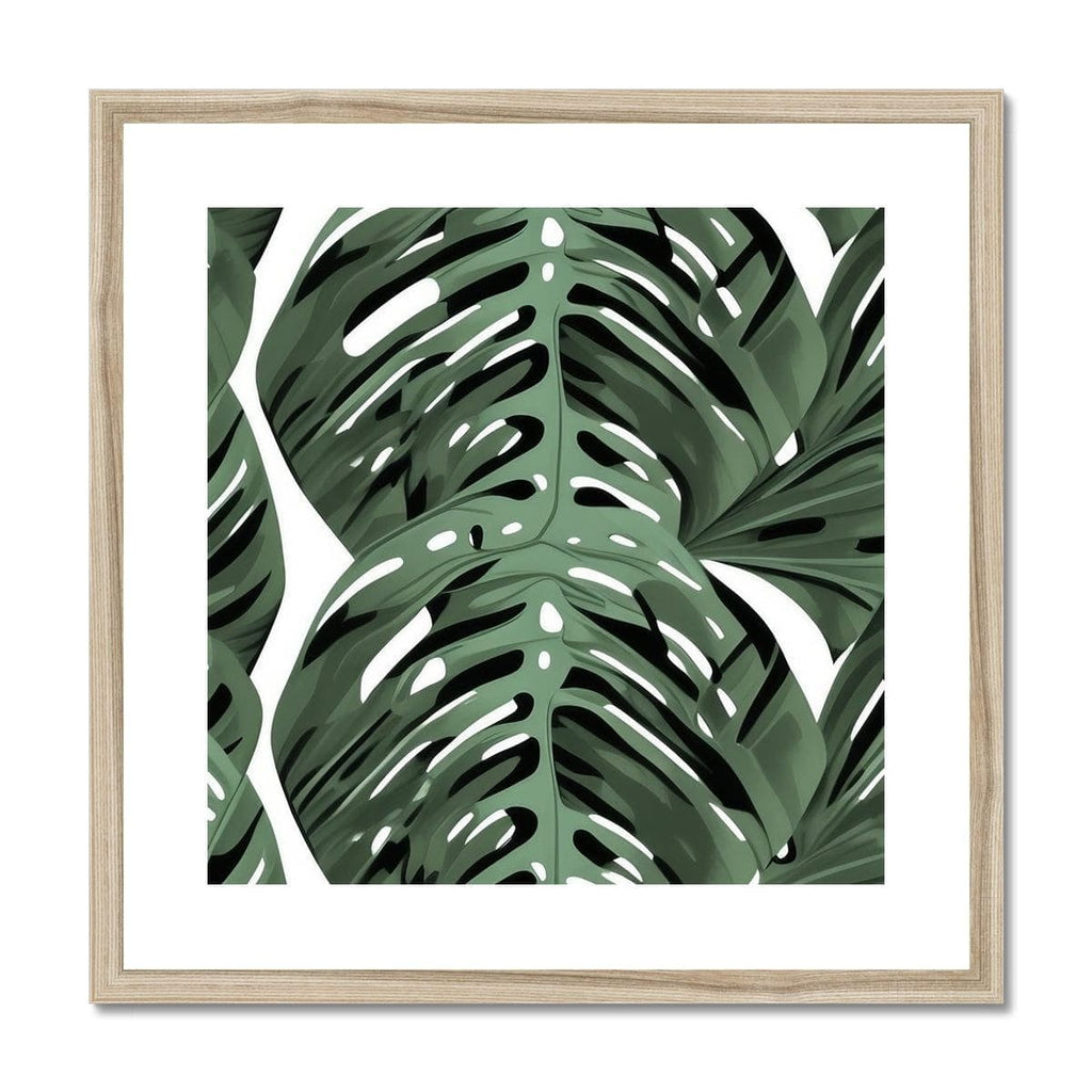 SeekandRamble Framed 12"x12" / Natural Frame Green Monstera Leaves Framed & Mounted Print