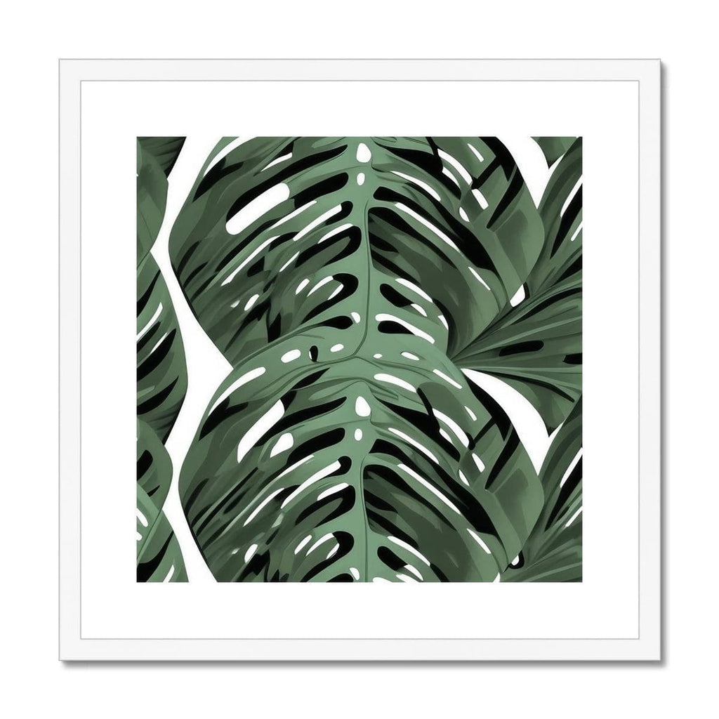 SeekandRamble Framed 20"x20" / White Frame Green Monstera Leaves Framed & Mounted Print
