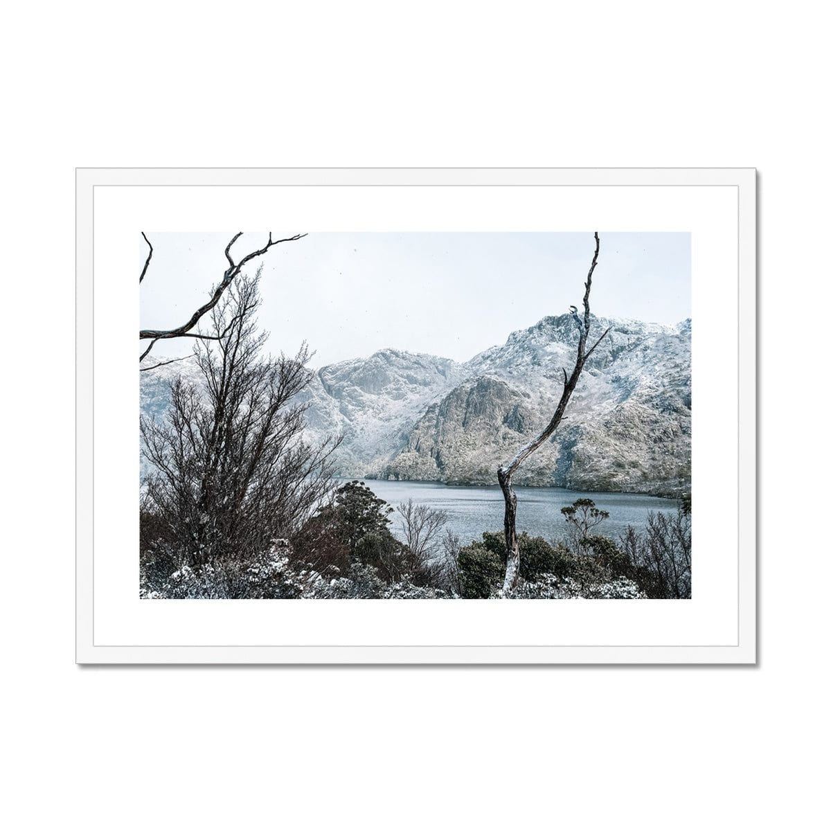 Seek & Ramble Framed A4 Landscape / White Frame Hansen Lake Cradle Mountain Framed & Mounted Print