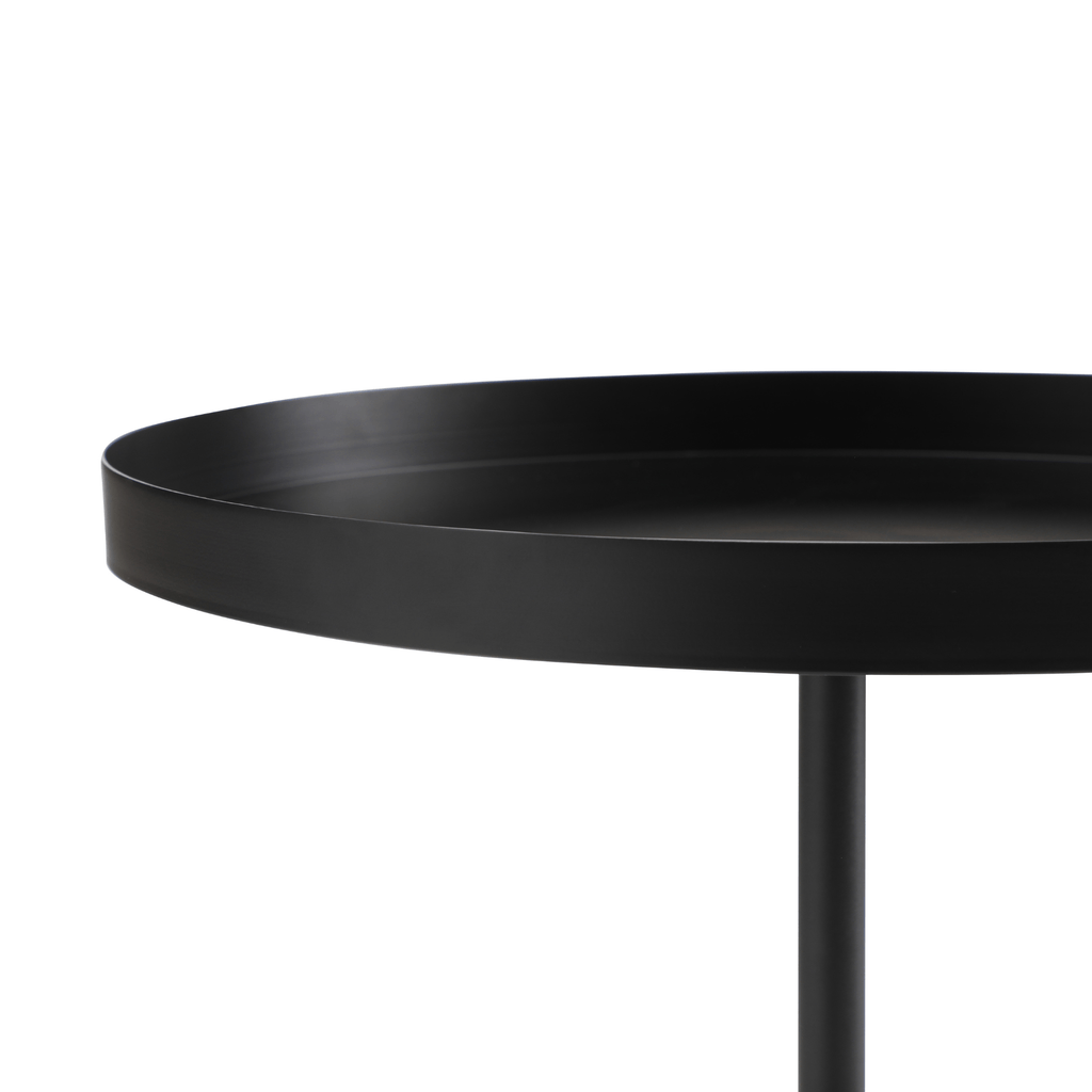 Seek & Ramble Side Tables Harrison Round 40cm Side Table Black Metal Tray Top & Pedestal Base