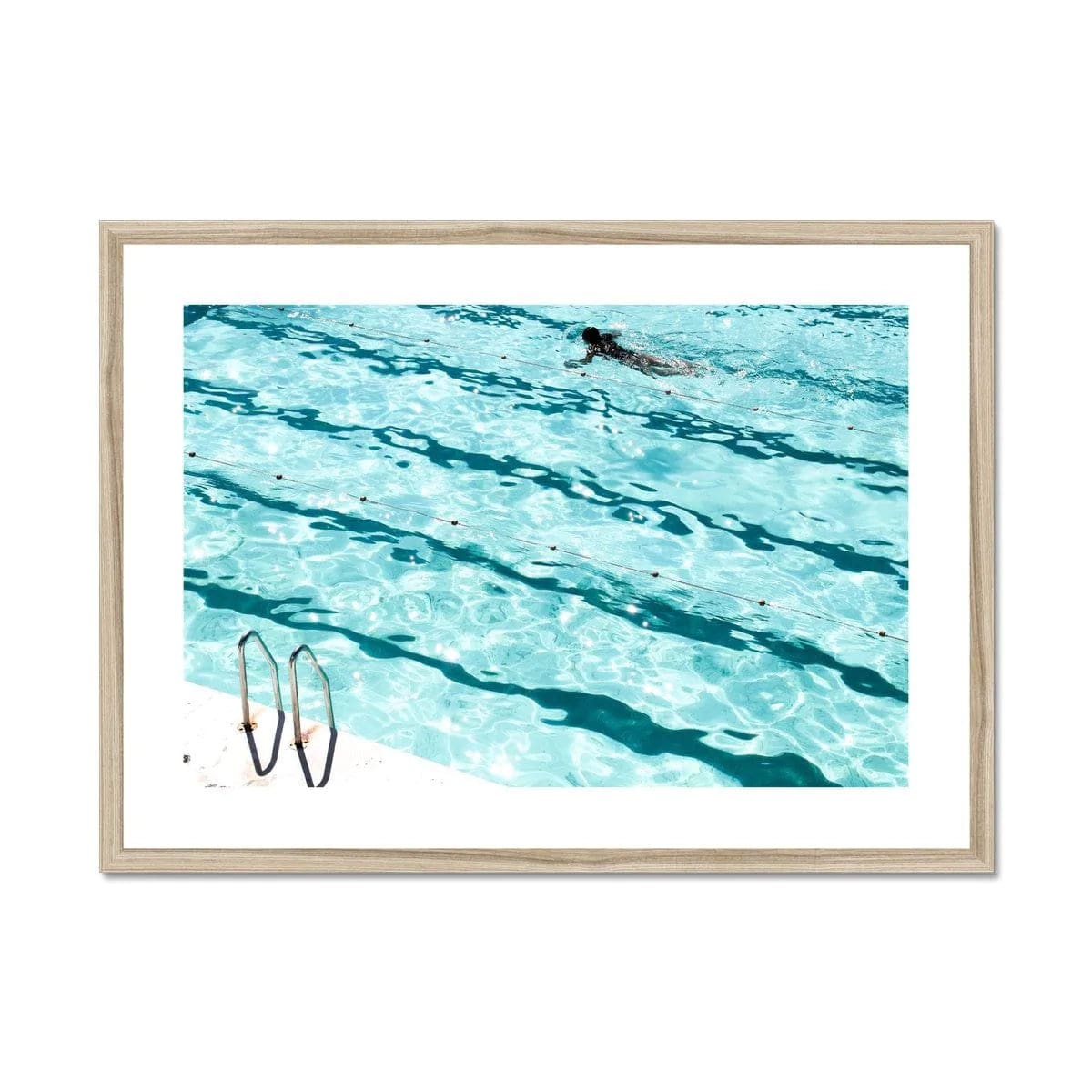 Seek & Ramble Framed A4 Landscape / Natural Frame Bondi Icebergs Swimmer Coastal Framed & Mounted Print