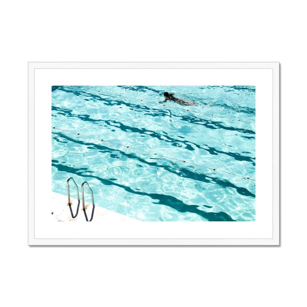 SeekandRamble Framed A4 Landscape / White Frame Icebergs Swimmer Framed & Mounted Print