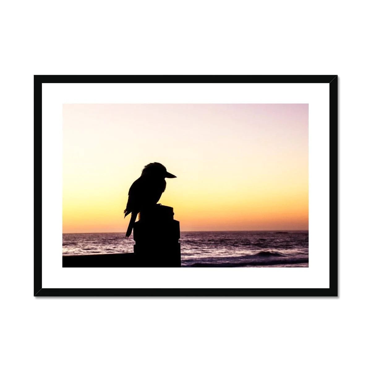 Seek & Ramble Framed A4 Landscape / Black Frame Kookaburra Silhouette Flynns Beach Framed Print
