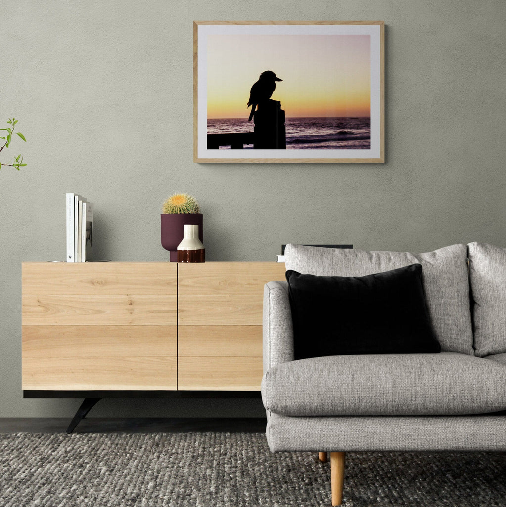 SeekandRamble Framed Kookaburra Silhouette Flynns Beach Framed Print