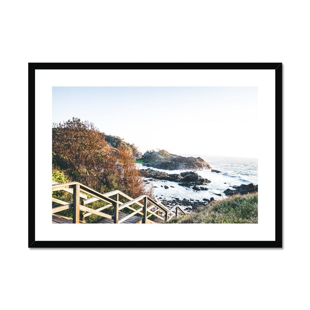 Seek & Ramble Framed A4 Landscape / Black Frame Little Bay Port Macquarie Coastal View Framed & Mounted Print