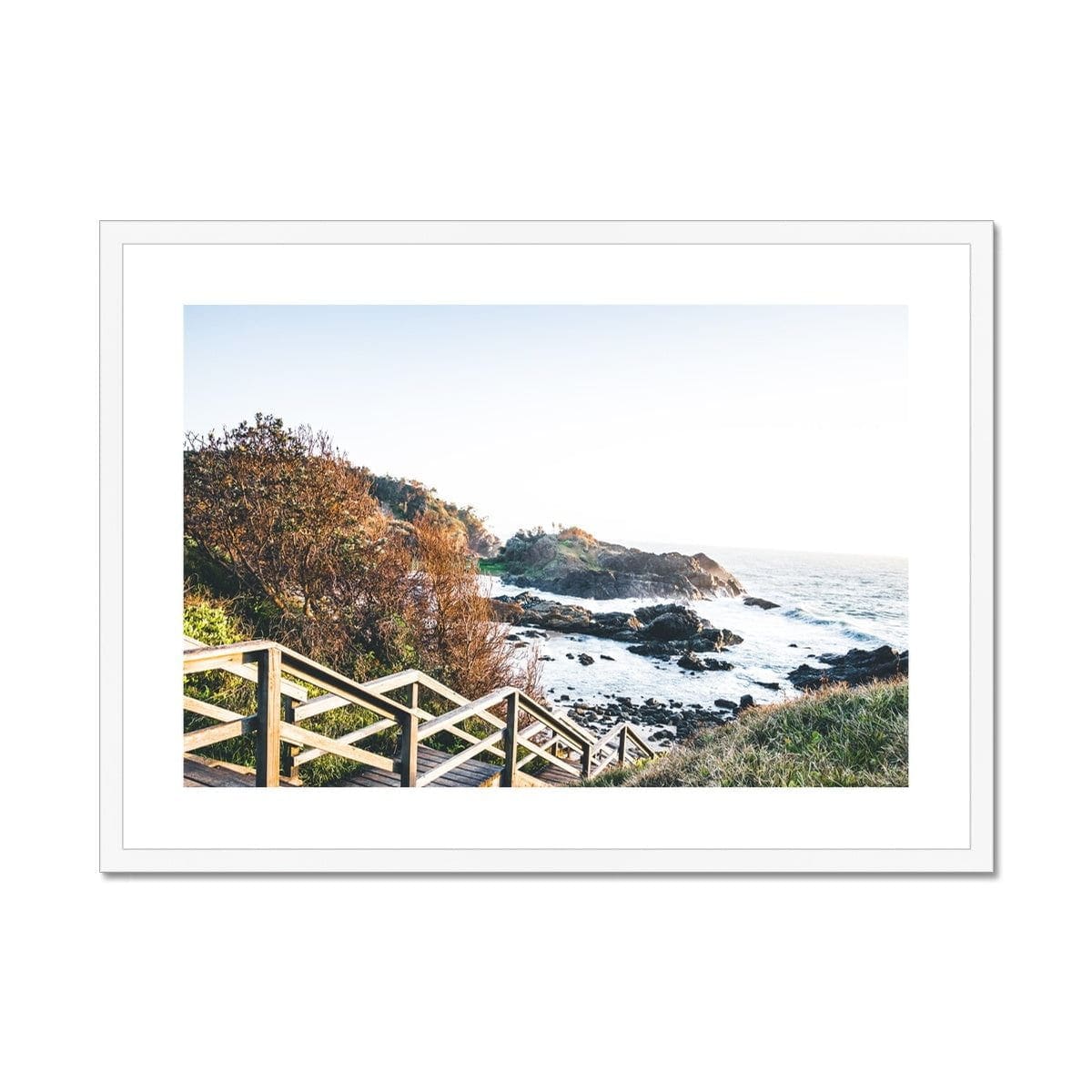 Seek & Ramble Framed A4 Landscape / White Frame Little Bay Port Macquarie Coastal View Framed & Mounted Print