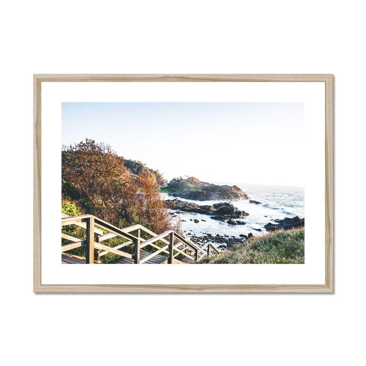 Seek & Ramble Framed A4 Landscape / Natural Frame Little Bay Port Macquarie Coastal View Framed & Mounted Print