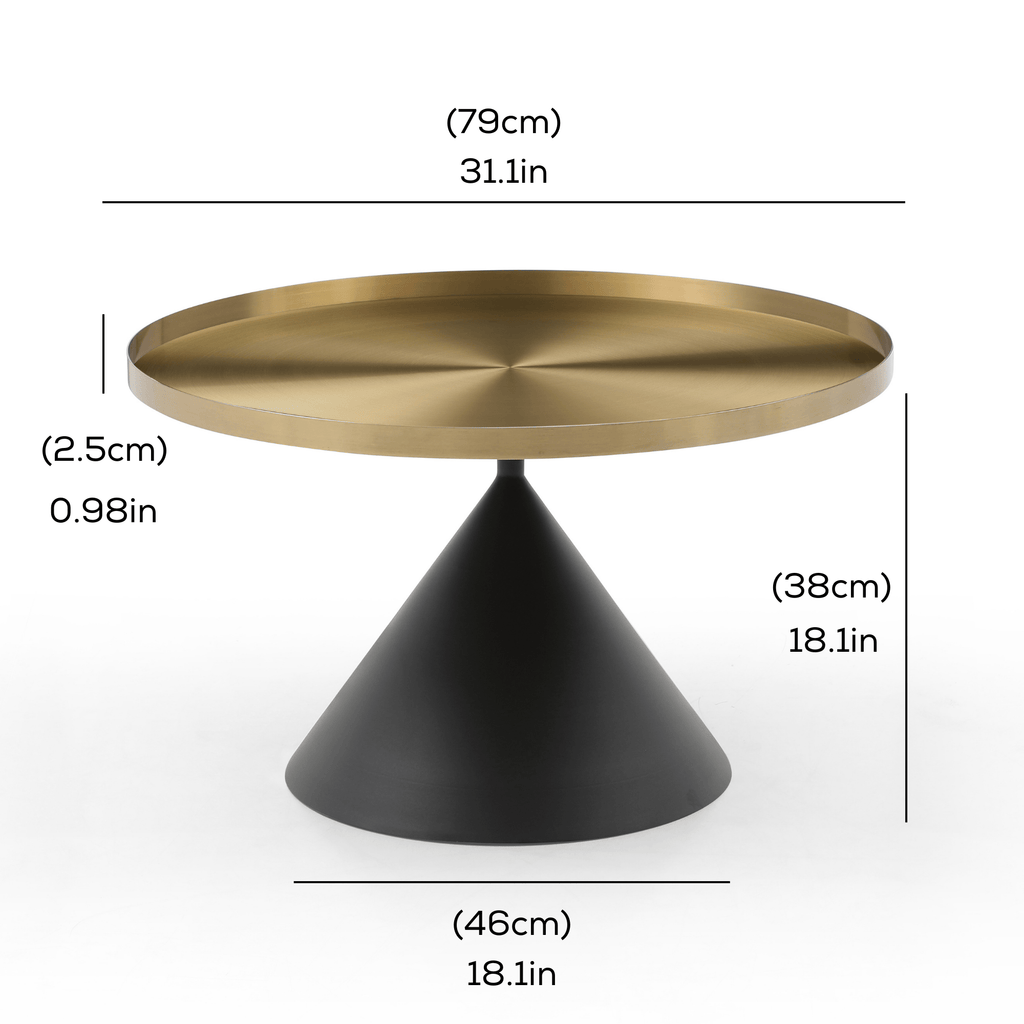 SeekandRamble Coffee Tables Lloyd Round 79cm Coffee Table Metal Brushed Gold & Black Cone Base
