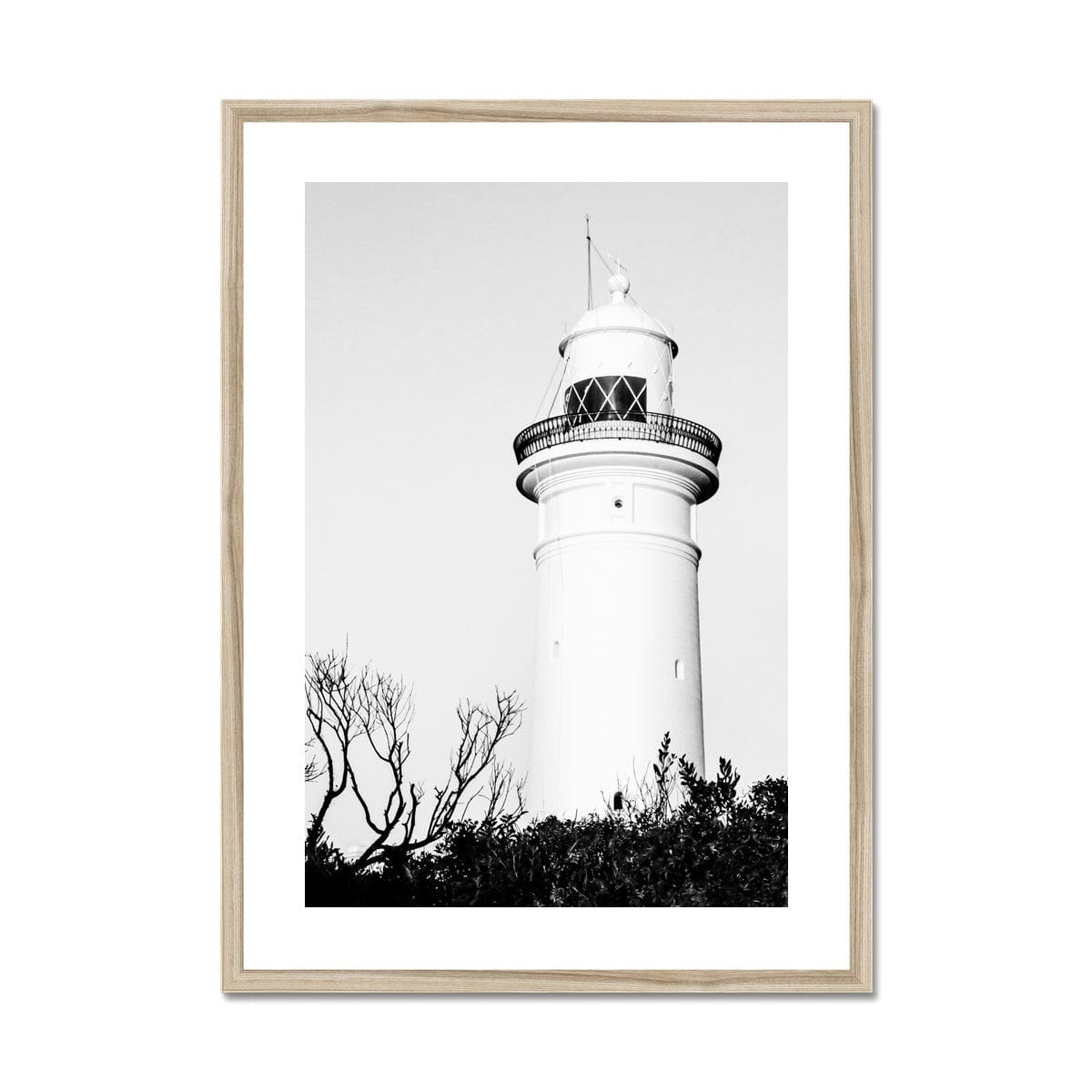 Adam Davies Framed 12"x16" (30.48x40.64cm) / Natural Frame Macquarie Lighthouse Sydney Black & White Framed Print