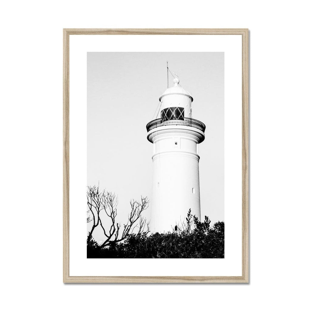SeekandRamble Framed 12"x16" (30.48x40.64cm) / Natural Frame Macquarie Lighthouse Sydney Black & White Framed Print