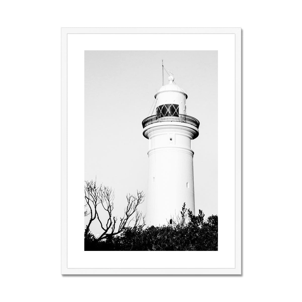 Adam Davies Framed 12"x16" (30.48x40.64cm) / White Frame Macquarie Lighthouse Sydney Black & White Framed Print