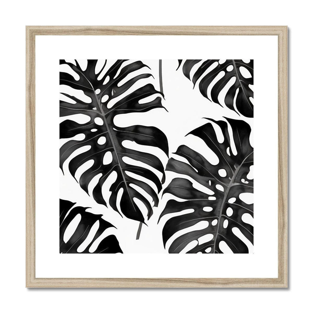 Seek & Ramble Framed 12"x12" / Natural Frame Monochrome Monstera Leaves Framed & Mounted Print
